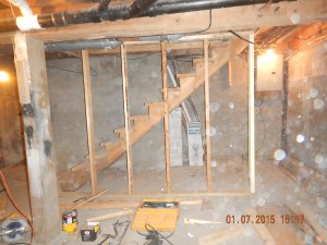 New bsmt stairs descend "the other way" now and include a new load-bearing wall.