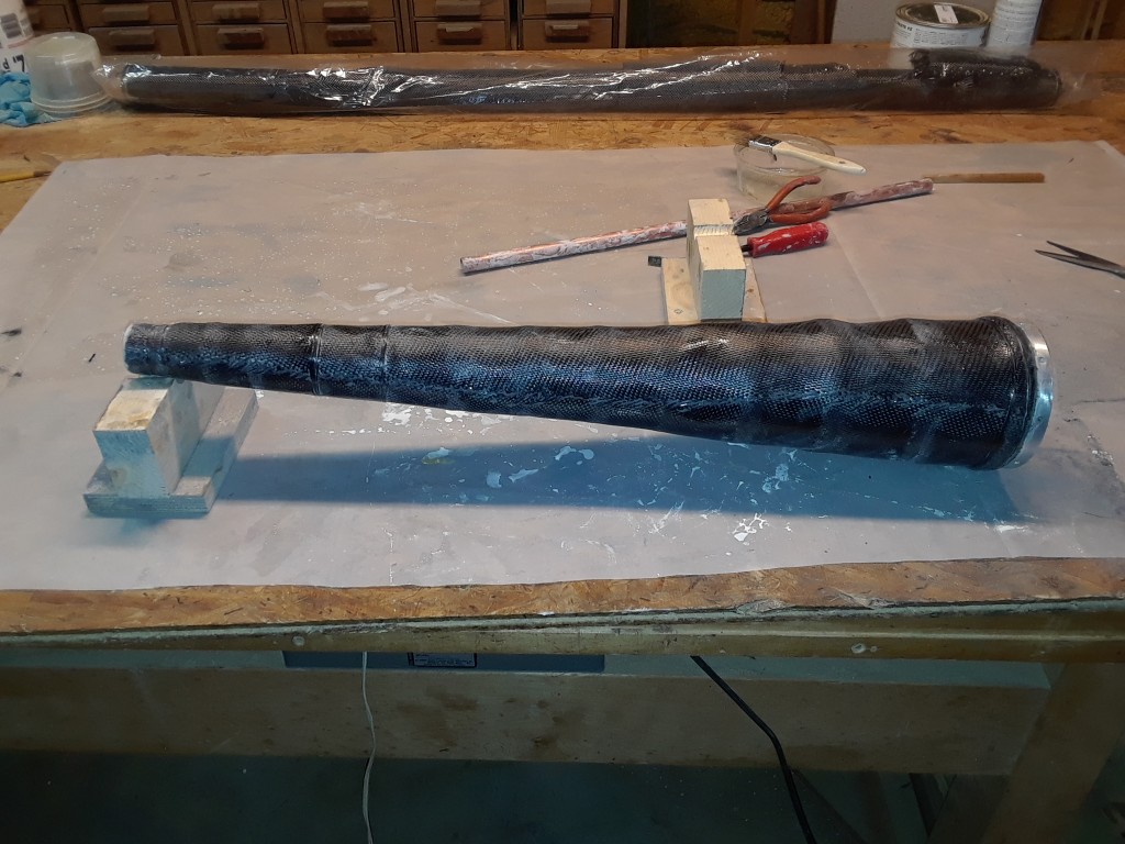 The completed forearm.  The whole thing weighs in at less than a pound, including 4 oz for the two flanges.
